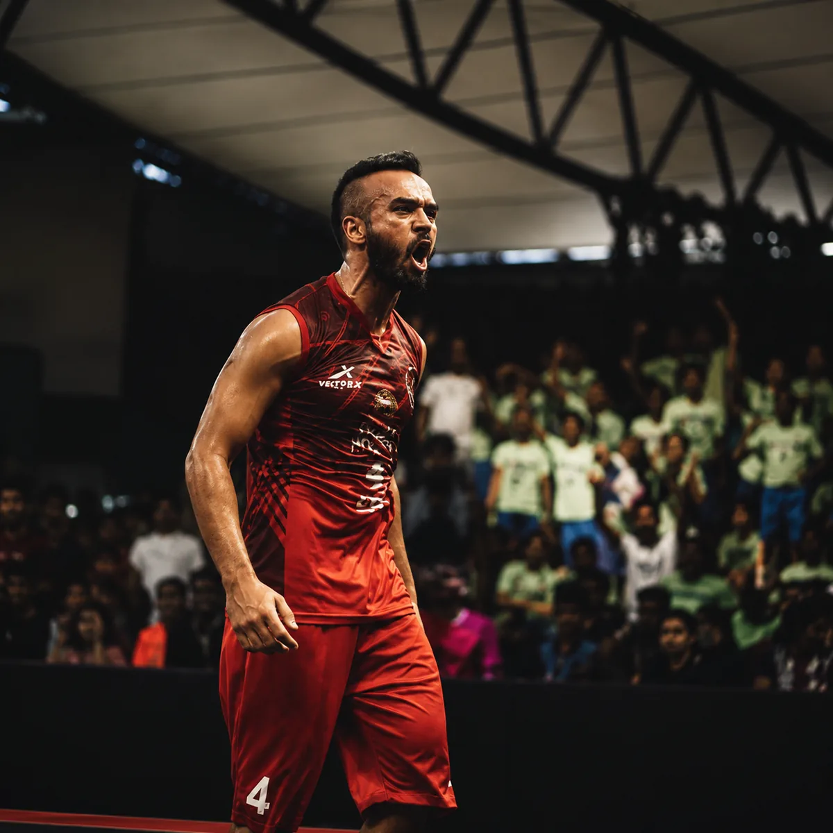 Dhruv Barman celebrating during a basketball game